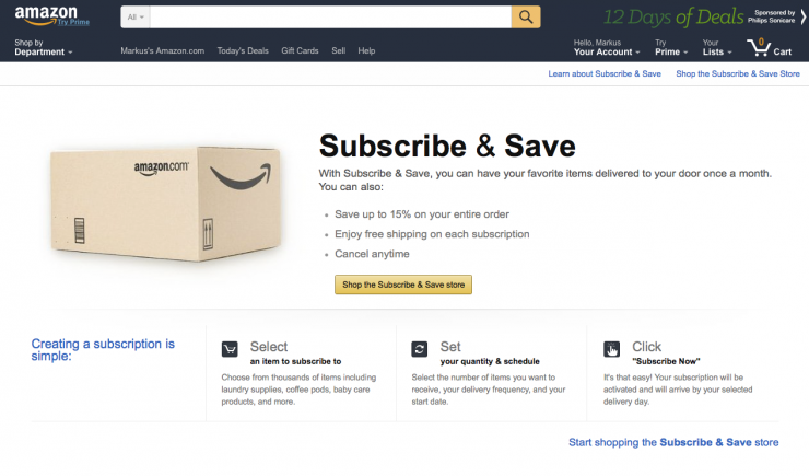 Improve your website conversion: Amazon.com is offering a 15% discount for automated recurring purchases