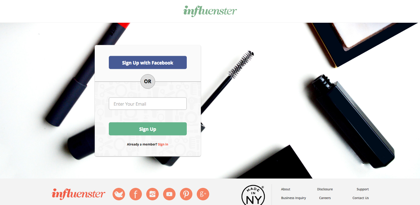 Screenshot of Registration on Influenster.com