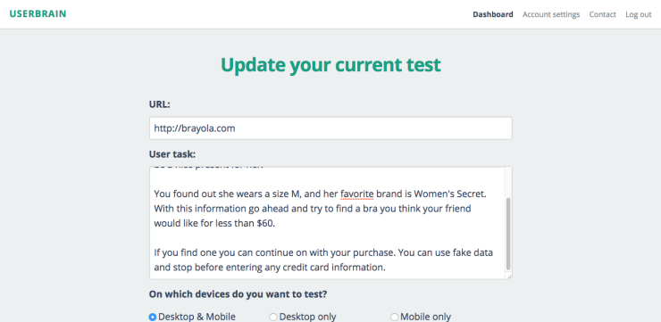 Setup a user test of your checkout process with Userbrain
