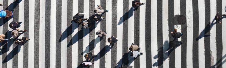 Customers on a zebra crossing