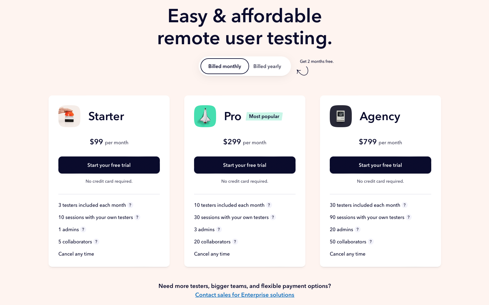 Userbrain Pricing: Starter, Pro, Agency, and Enterprise packages available.