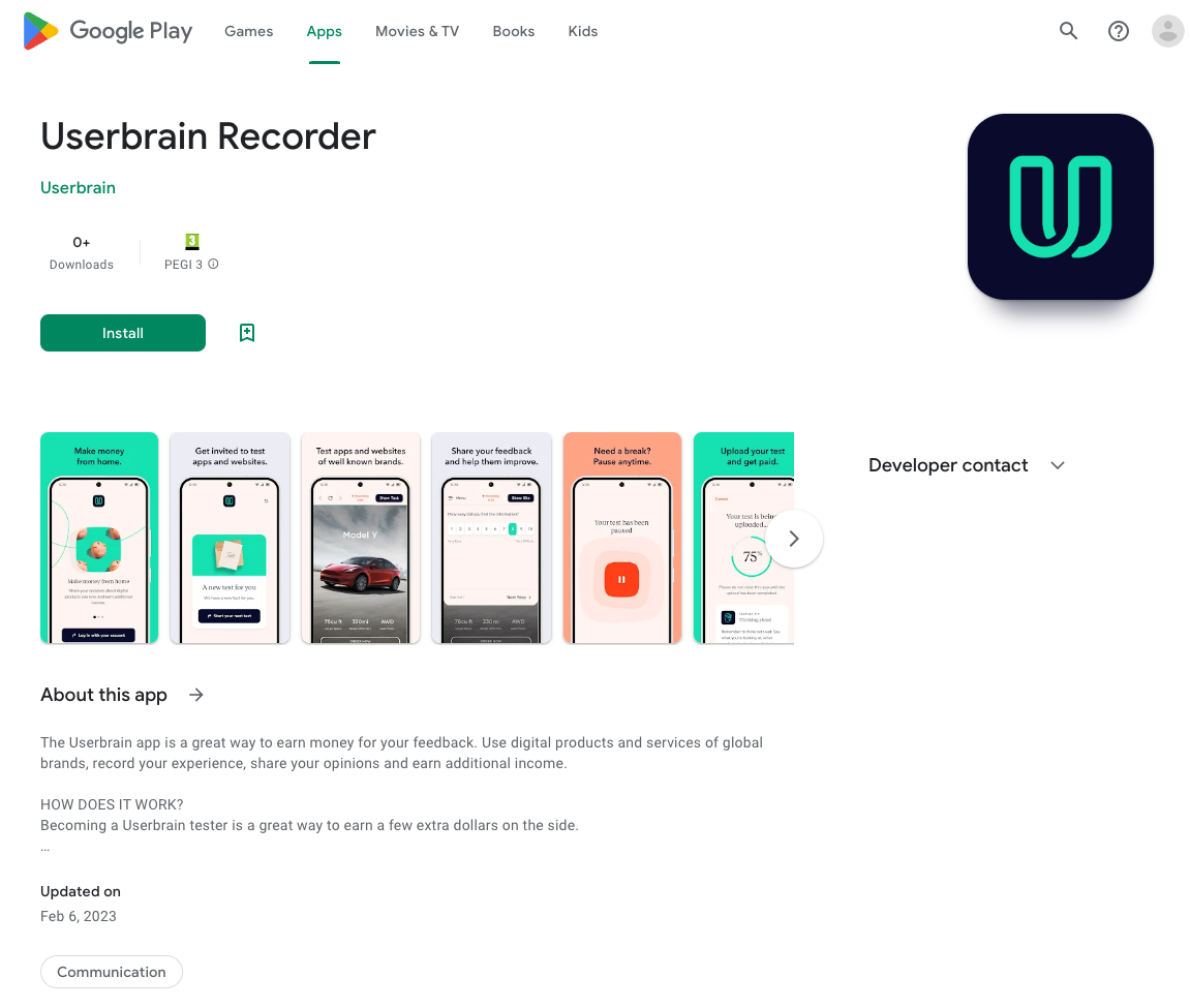 Userbrain Recorder Android app screenshot - Android user testing