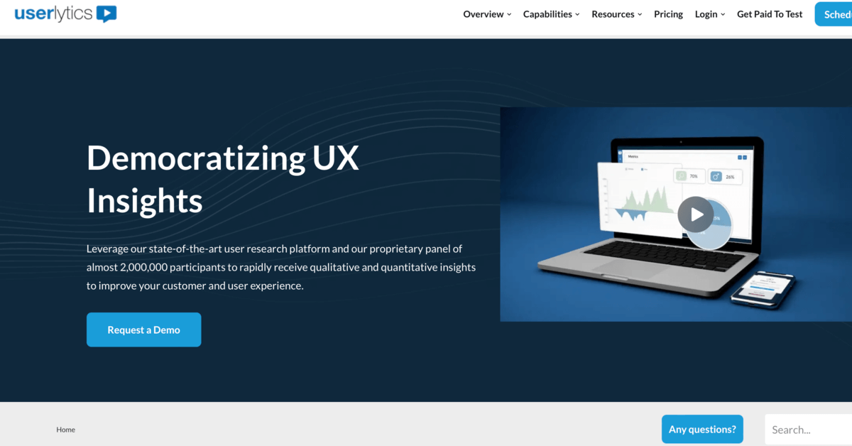 A screenshot of the Userlytics website homepage.