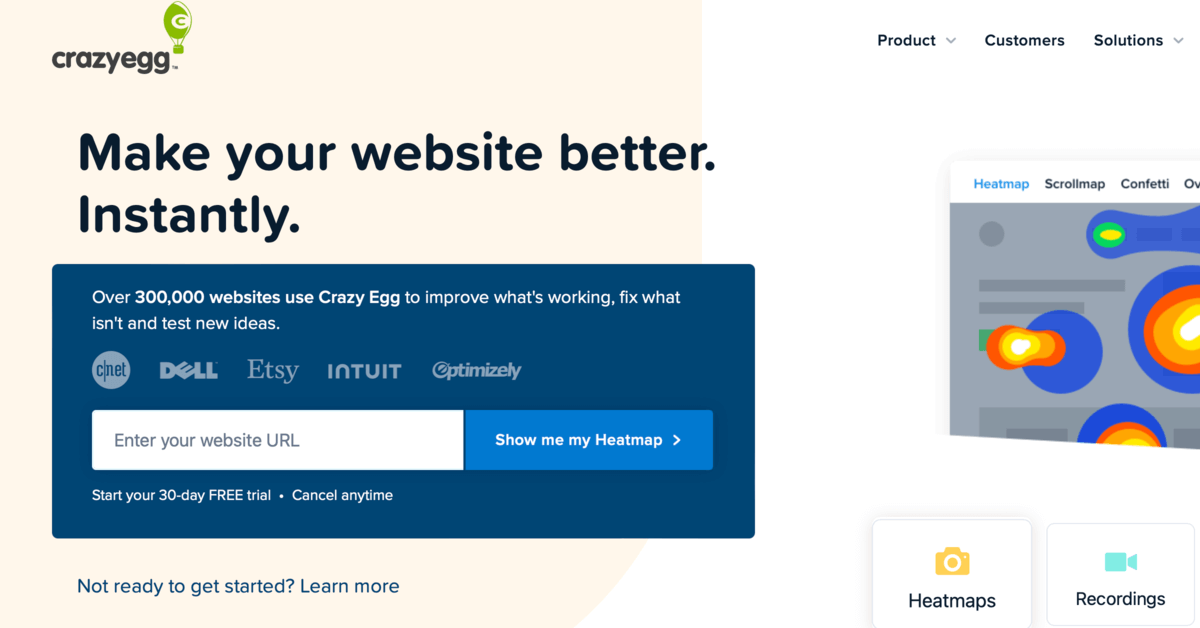 A screenshot of the Crazy Egg dashboard