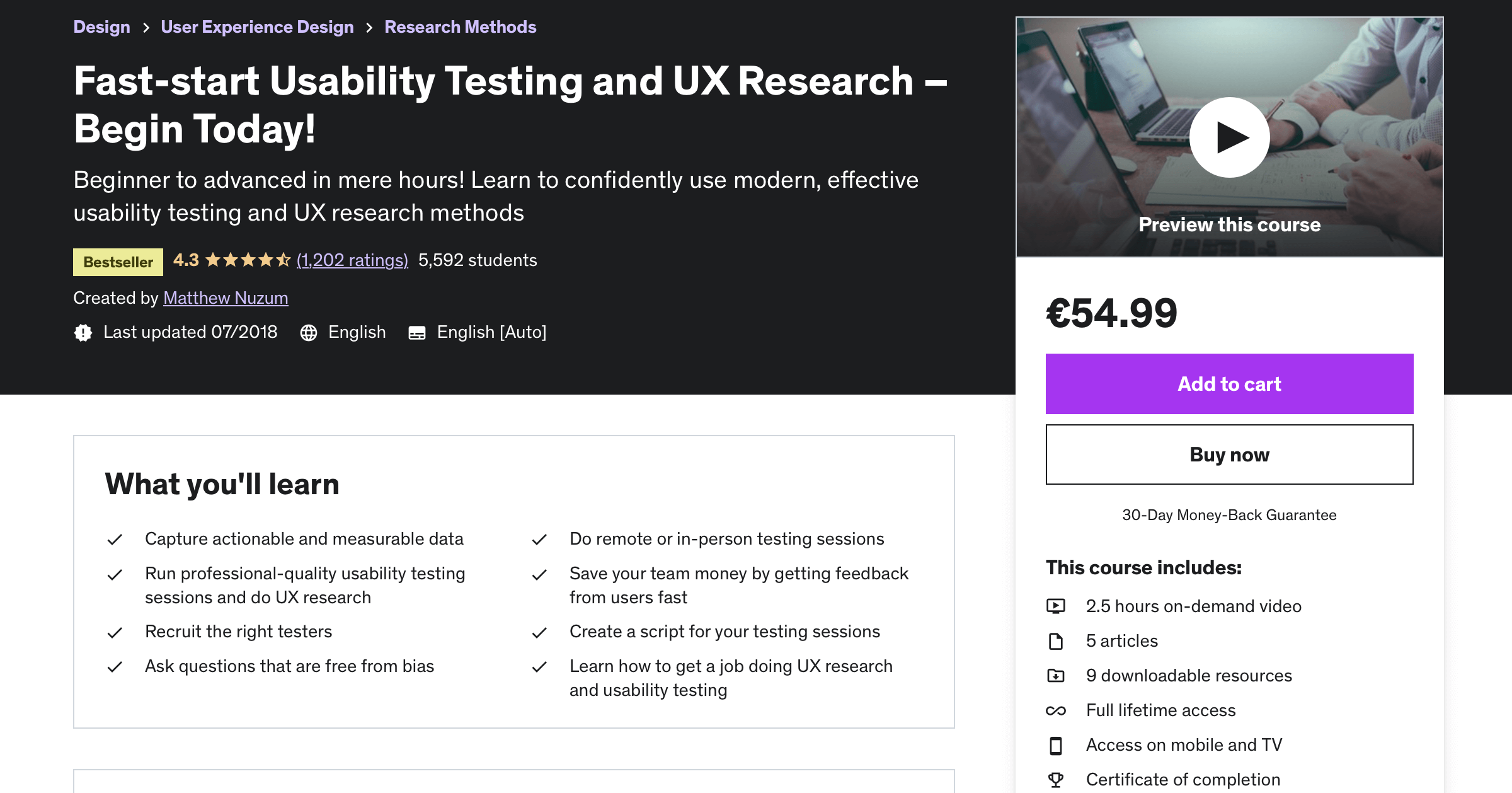 Best online courses for user testing - Fast start usability testing and ux research