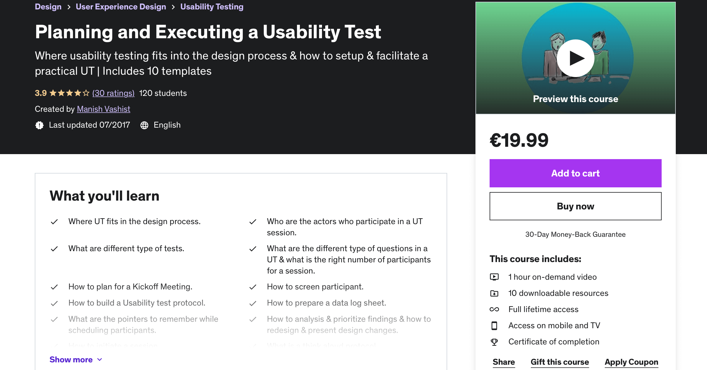 Best online courses usability testing - Planning and executing usability tests
