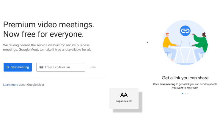 A screenshot of the Google Meet homepage.