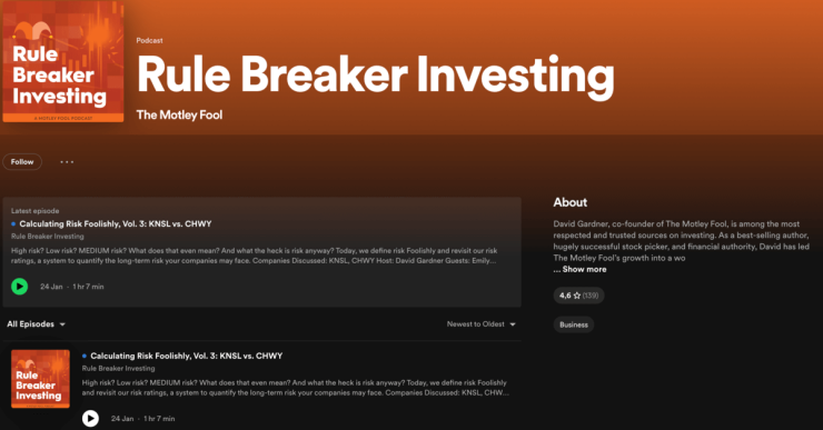 A screenshot of the Rule Breaker Investing Spotify page.