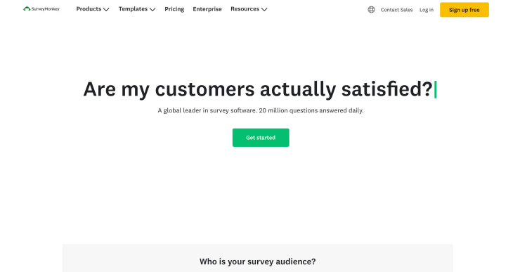 A screenshot of the SurveyMonkey homepage.